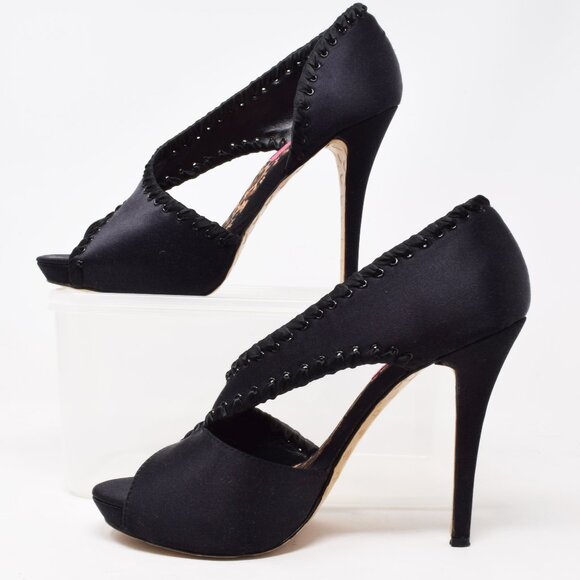 Betsey Johnson Walter Heels Women 9 M Stiletto Black Open Toe D'orsay Pump Sexy - Picture 6 of 13